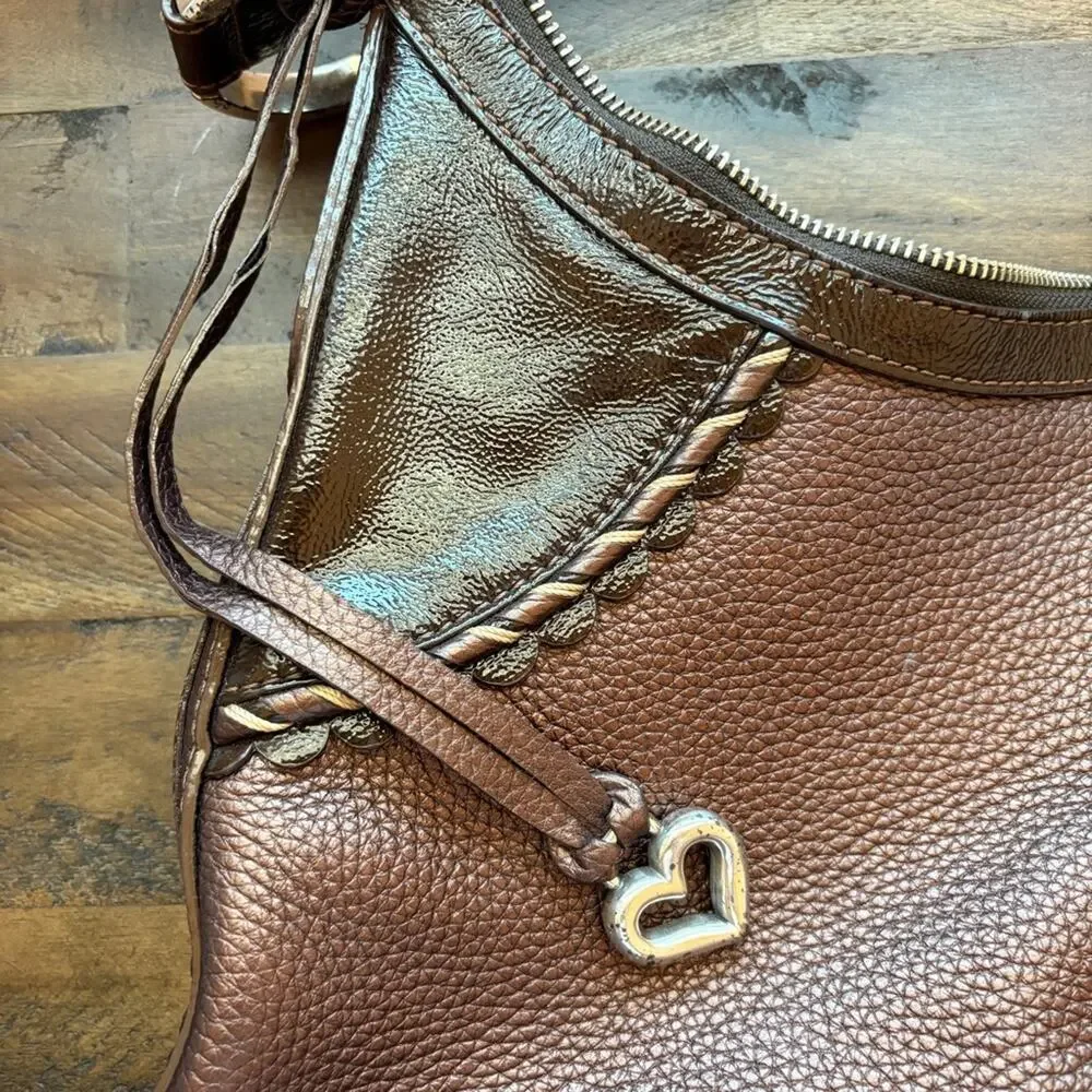 Brighton Leather Vintage Hobo Bag Satchel Large Scallop Trim Heart Charm Y2K